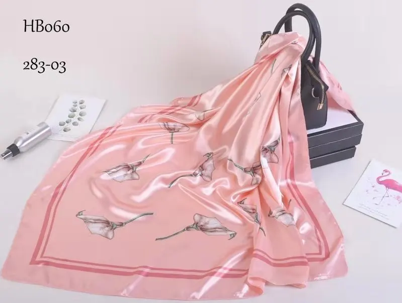 pink floral BYSIFA зимний мужской женский черно-белый Шелковый шарф 90*90 см Универсальный геометрический узор большой квадратный шарф обертывания мусульманский головной платок - Цвет: pink floral