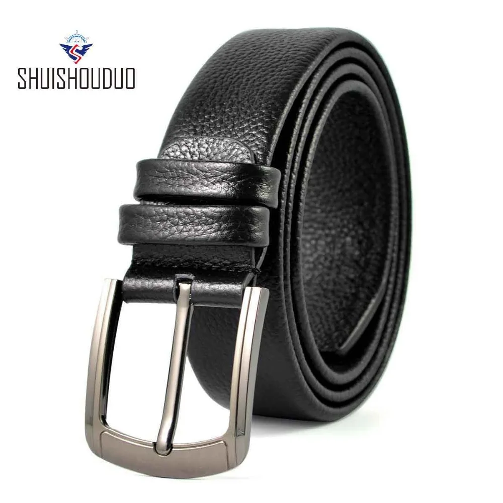 Deluxe Men's Belt Cowhide Needle Button Male Genuine Leather Litchi Manufacturer Wholesale Аксессуары для одежды