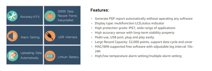 Elitech RC-51 PDF USB Регистратор данных температуры многоразовый Регистратор Ручка стиль 32000 точек записи-2 года гарантия качества