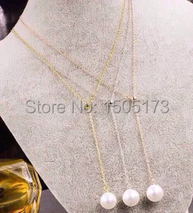 Free shipping (6pieces/lot)wholsale Fashion titanium steel statement long necklace 14K rose gold pearl female | Украшения и