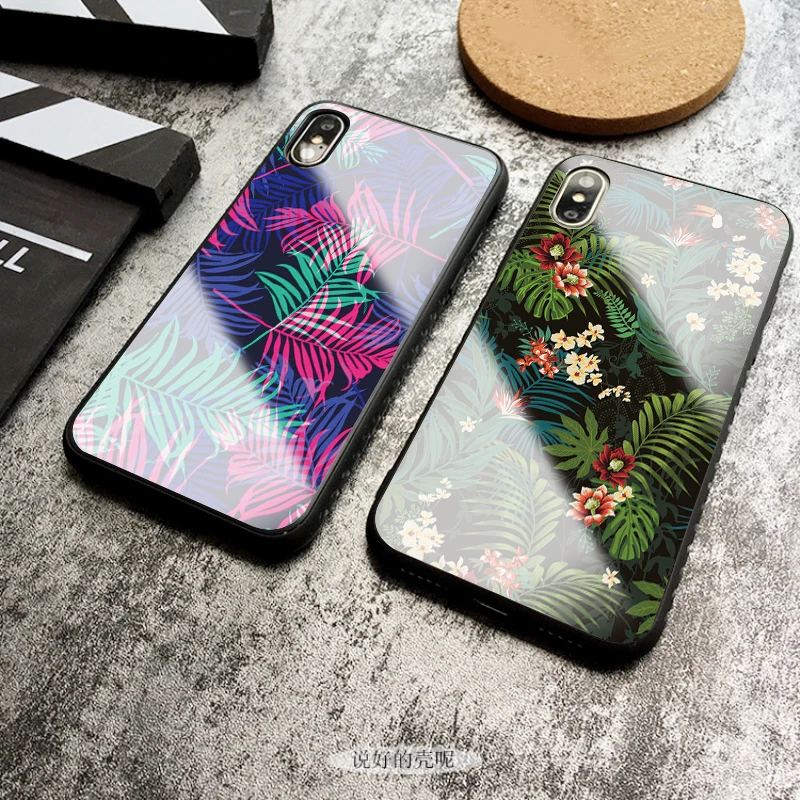 Акварельный чехол из закаленного стекла для телефона для iphone 5, 6, 7, 8, 6s, разноцветный цветок, 6s plus, 7 plus, 8 plus, x, xr, xs, xsmax
