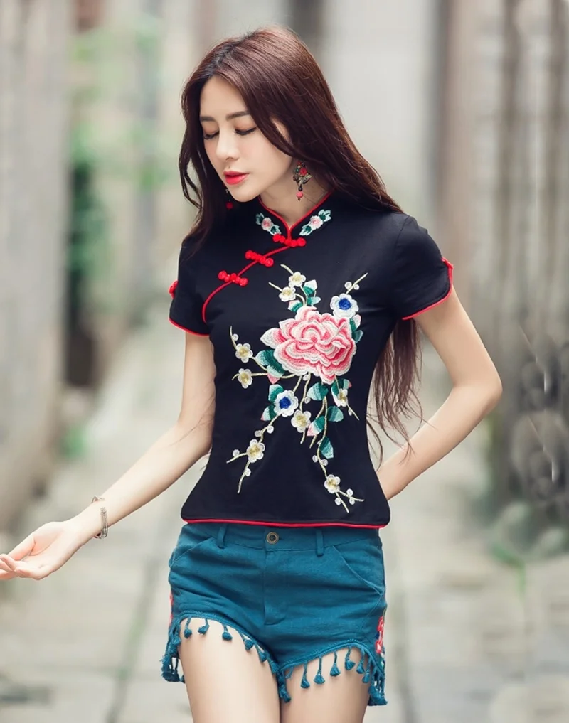 Традиционная китайская одежда для женщин Cheongsam Топ воротник стойка Женские топы и блузки Восточная китайская одежда AA4657