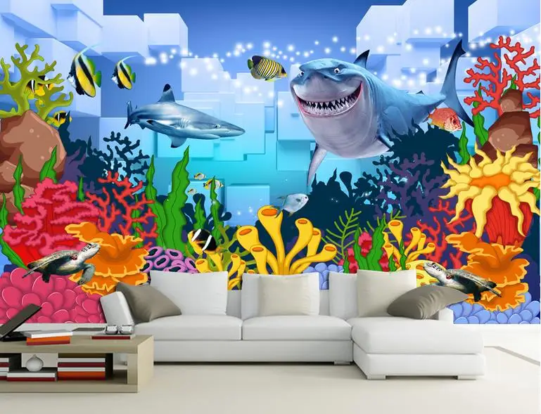 

Пользовательские 3d фото обои 3d настенные фрески обои модные 3 d акулы фон для детской комнаты Настенные картины Украшение стен