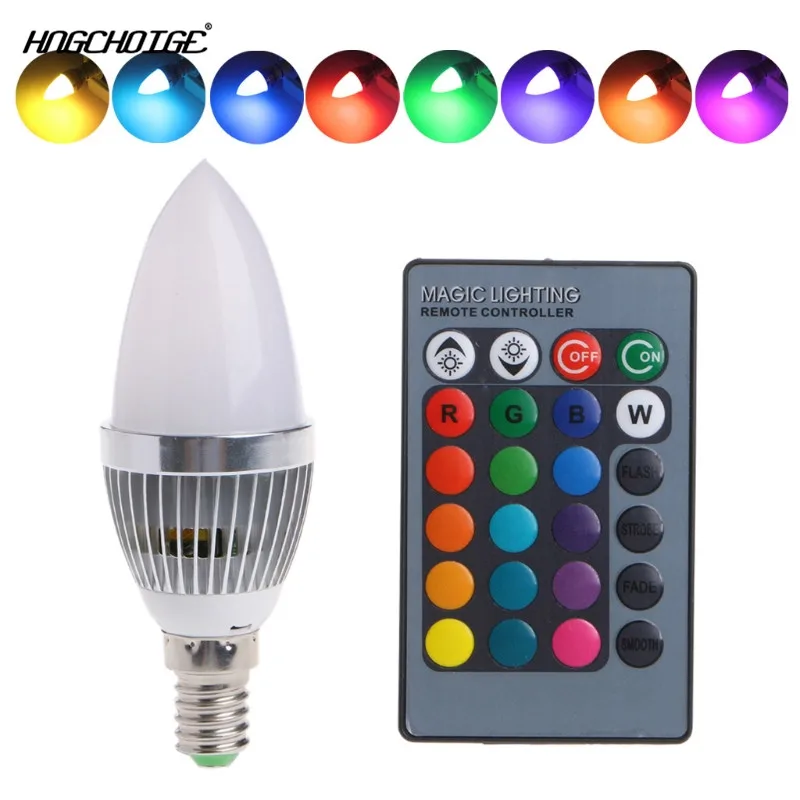 E12/E14 3 Вт RGB светодиодный светильник лампа с 15 меняющимися цветами пультом