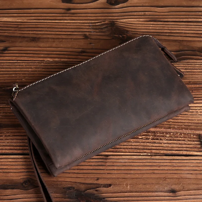 Beste 2018 Retro Echt Leer Retro Mannen Clutch Bag Toevallige Handtas Tote Grote Capaciteit Telefoon Geld Card Wallet Purse LS0212