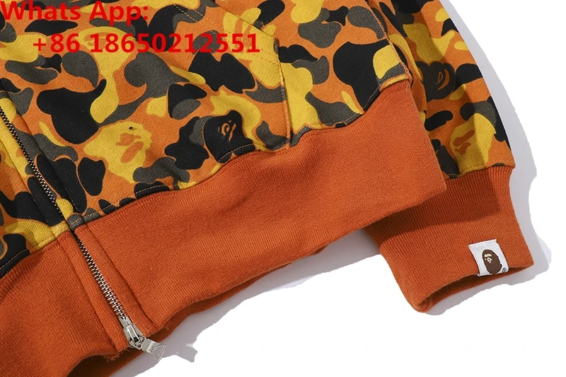 Для мужчин купание Ape Bape Акула челюсти камуфляж на молнии Толстовка свитер пальто