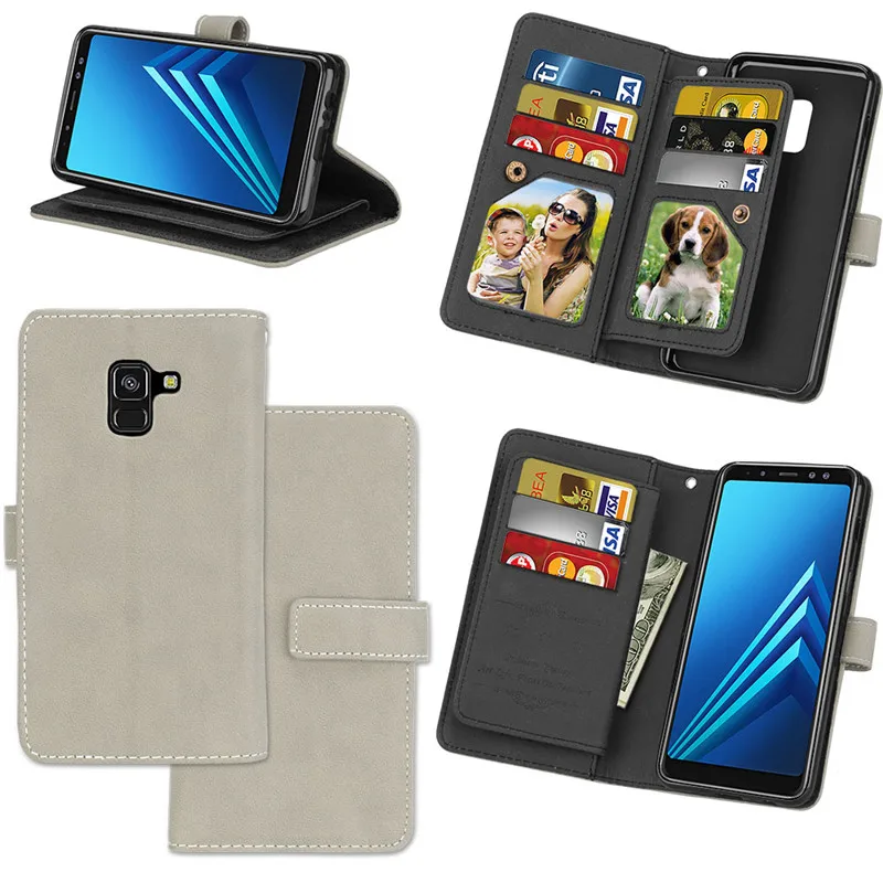 Для Samsung Galaxy J3 J5 J7 A3 A5 A7 A6 A8 плюс J4 J6 J8 чехол роскошный кожаный девяти карт чехол-портмоне с откидной крышкой
