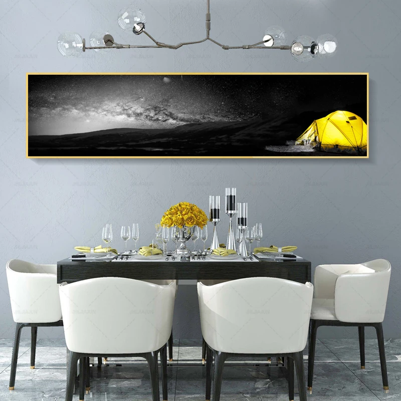Черный и желтый Ретро плакат горная палатка картина маслом печать холст для