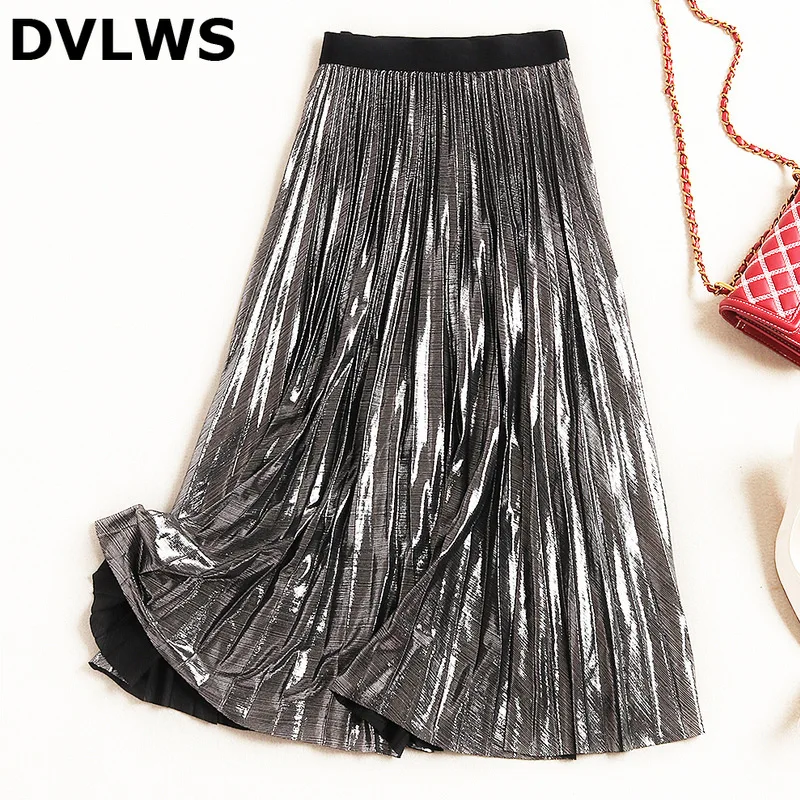 Женская плиссированная юбка с зонтиком средней длины блестящими нитями и