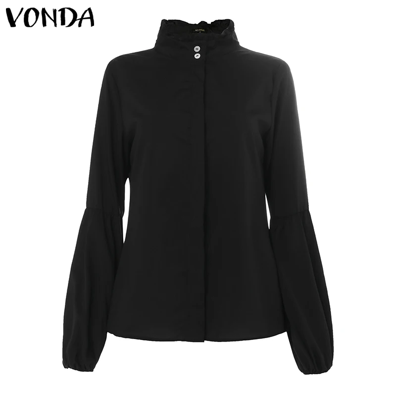 Женская блузка VONDA, модные женские однотонные Топы с длинным рукавом-фонариком, женские повседневные блузы, топ размера плюс S-5XL, Женская туника