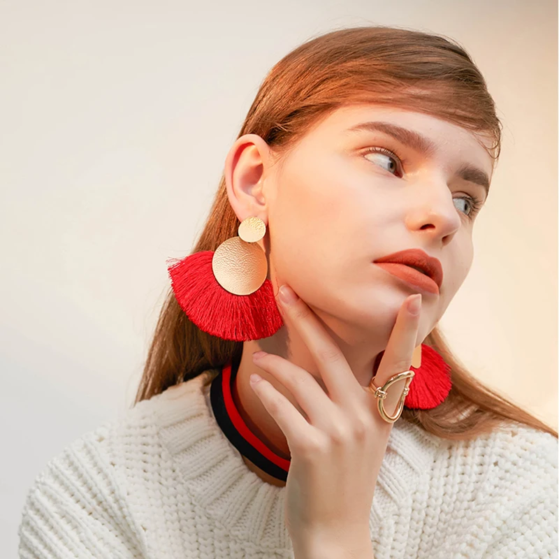 Bohemian Long Tassel Earrings for Women Red Big Statement Female 2019 Wedding Fringe Hanging Earings Jewelry | Украшения и