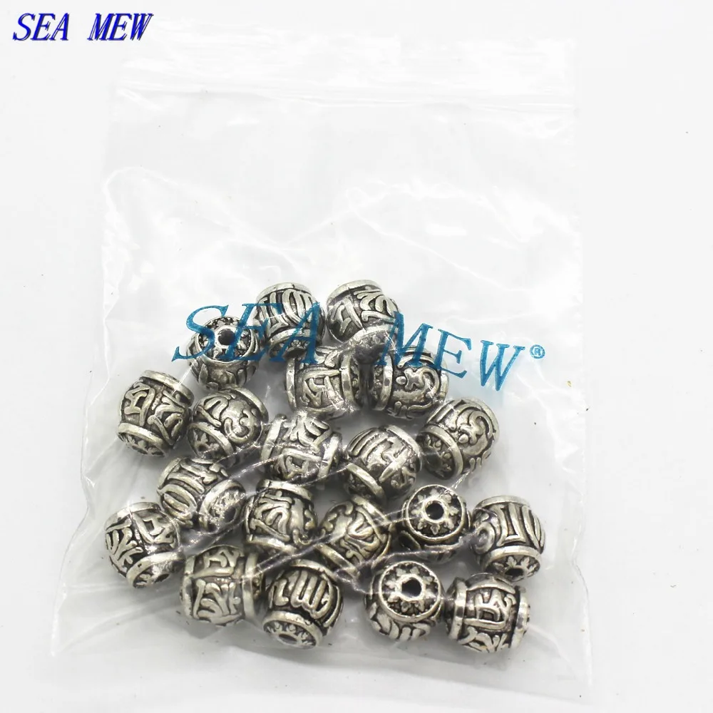 SEA MEW 20 шт 11 мм * 12 винтажный металлический сплав тибетского серебра цветные бусины