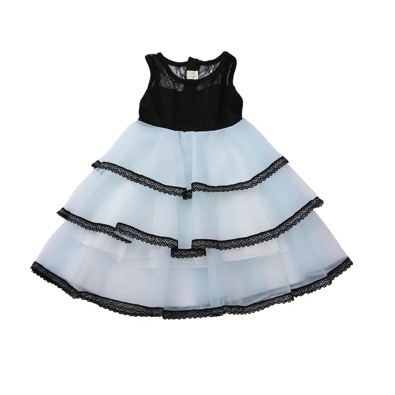 summer lace chiffon dress for 3 - 12 yrs baby girls kids children black white Layered cupcake dresses little beach clothes | Детская