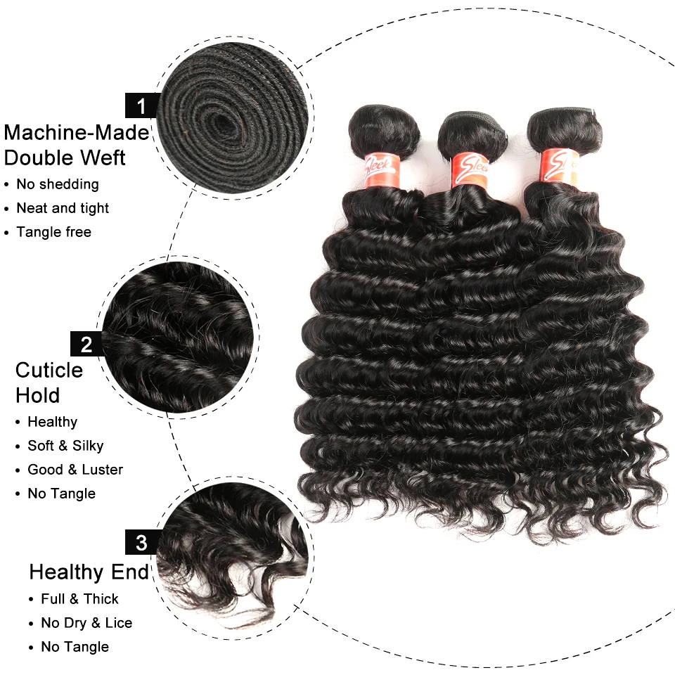 Гладкие волнистые пучки с закрыванием 100% бразильские волос 28 дюймов 3 пучка