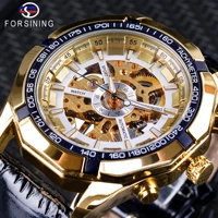 forsining 2018 fashion gold white skeleton display wristwatch male luminous hands clock mens mechanical watch top brand luxury