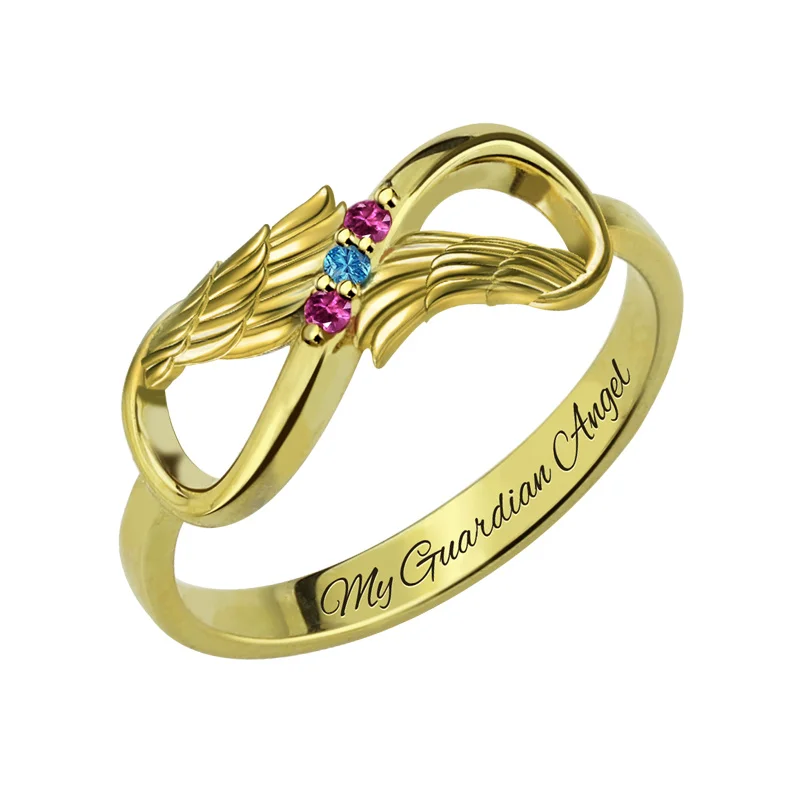 

AILIN Gold Color Angel Wings Ring Love Infinity Mother's Birthstone Ring Valentine's Day Gift for Her