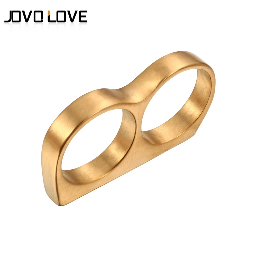 

JOVO Punk Style Double Rings design For Mens Jewelry High Quality Steel Rings for Mens Double Finger Rings for Sale dropshipping