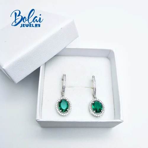 Bolaijewelry серьги с зеленым Изумрудом и застежкой в стиле Дианы серебряные ювелирные