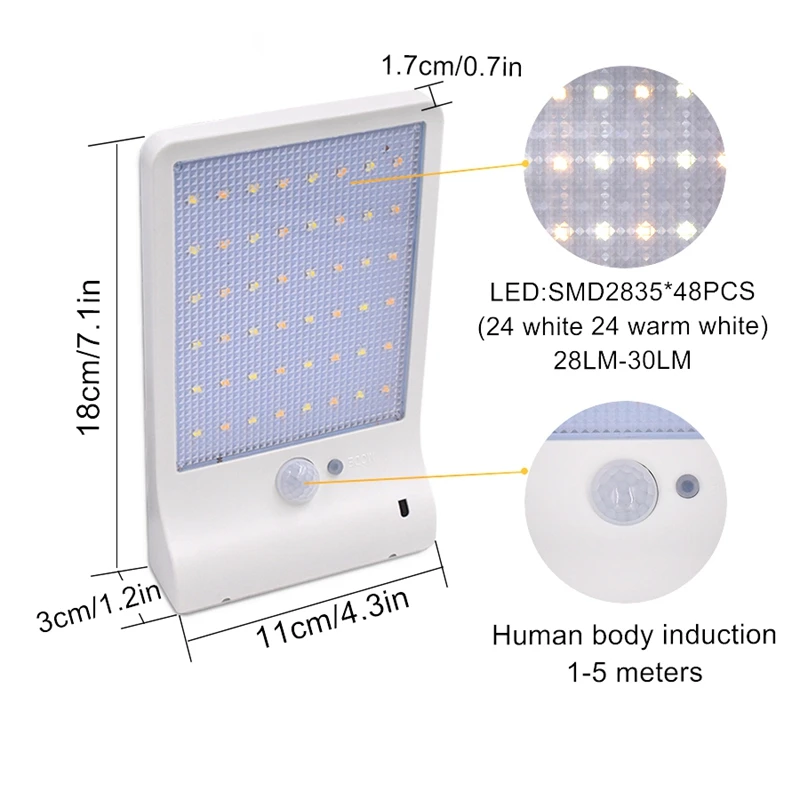 48 Led Solar Lights Color Adjustable Three Modes Waterproof Outdoor Garden White | Лампы и освещение