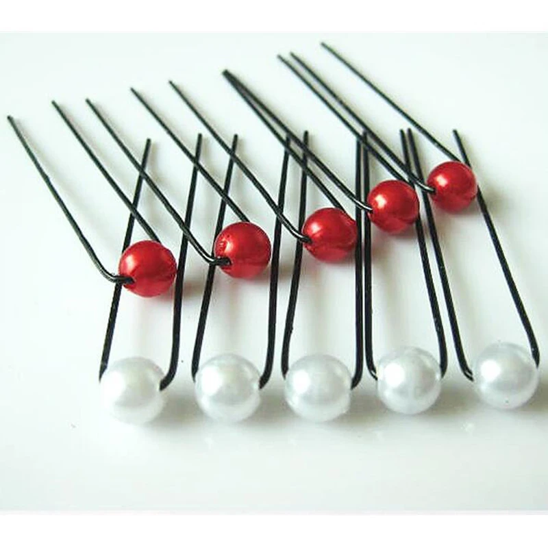 10 Шт. Красный Белый Жемчуг Заколки Женщины Шарм Свадебные Партия Ювелирные Accessries