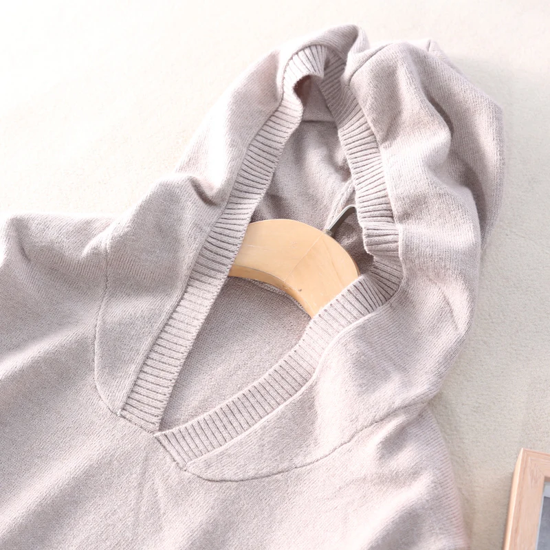 

Autumn and Winter Pullover of Wool Knit Dress Ladies Solid Color Long-Sleeve Large Size Hooded Leisure Joker Sweater Dress