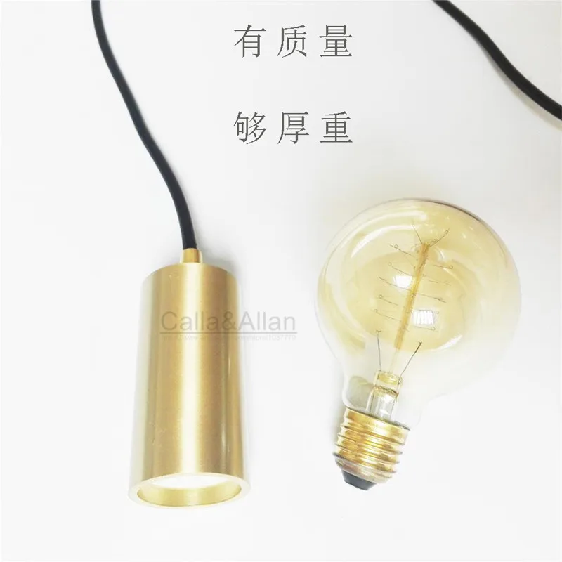 Подвесной светильник из меди простой Тяжелый медный с лампочкой Эдисона G80 40 Вт