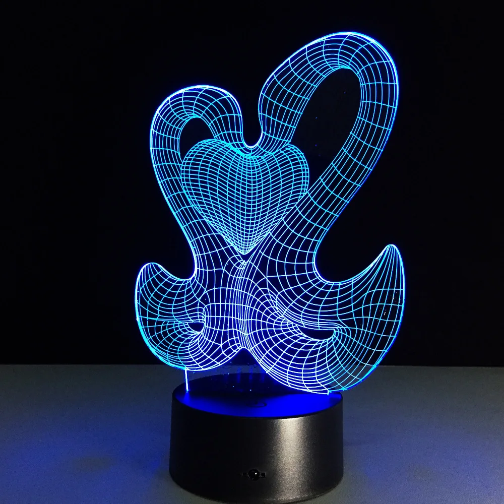 Лебедем сердце 3D светодиодный настольная лампа 7 цветов Изменение ночной