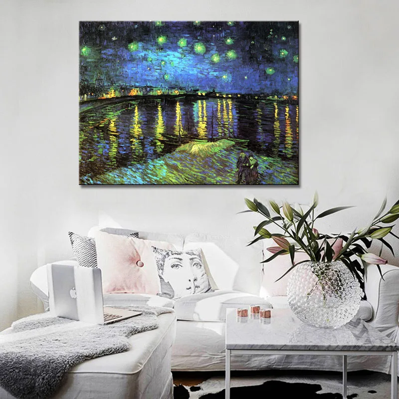 Картина на холсте с принтом Звездная ночь над Роном Ван Гога художественная