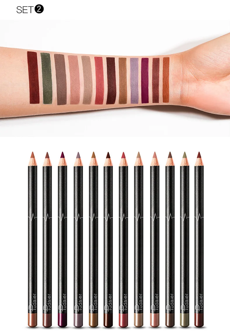 Pudaier 12 шт Matte Lip Liner Pencil Макияж комплект водостойкий лайнер для губ увлажнитель длительного действия красочные мягкие косметика для губ ручка