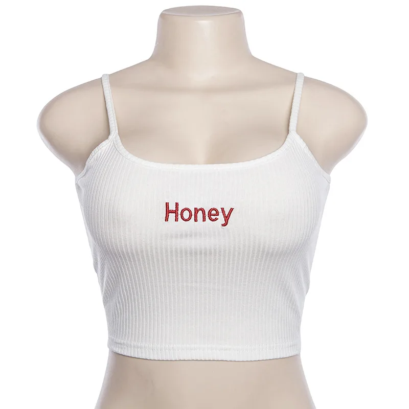 Крутая Женская майка с вышивкой Honey для девушек модная базовая без рукавов 2018
