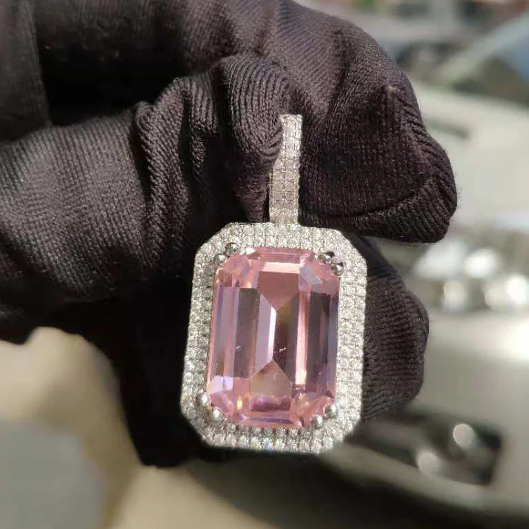 Silver and Pink Для мужчин и женщин хип-хоп Iced out Bling квадратный драгоценный кулон ожерелье браслет горный хрусталь украшения CZ ожерелье ювелирные изделия Хип-хоп роскошные подарки - Окраска металла: Silver and Pink