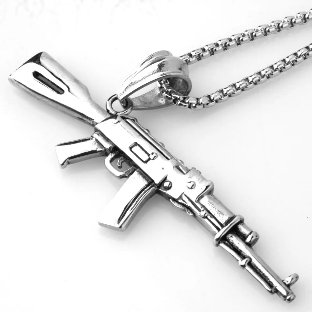 Изысканный серебристый цвет AK47 кулон в виде пистолета колье яркое ювелирное