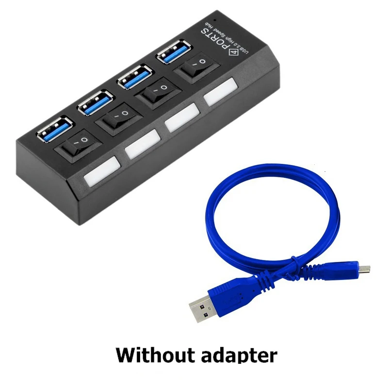 Black no adapter Usb-концентратор с несколькими портами 3,0 4 порта USB 3,0 концентратор разделители USB с адаптером питания переключатель 3 Hab для ПК macbook pro компьютерные аксессуары - Цвет: Black no adapter