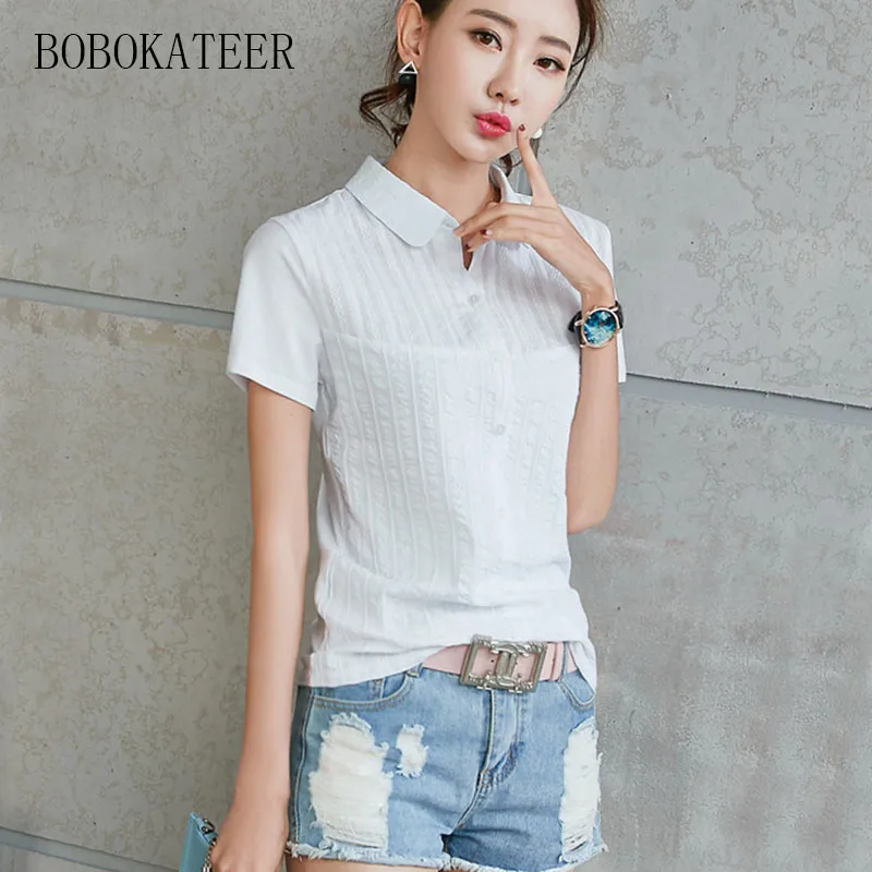 Женская свободная рубашка в полоску с коротким рукавом и V образным вырезом|blusas