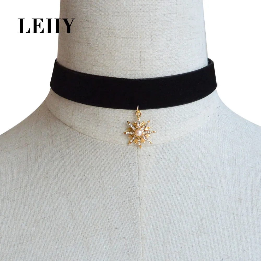 Leiiy Горячие Мода черного цвета красного вина бархат колье ожерелья Кристалл