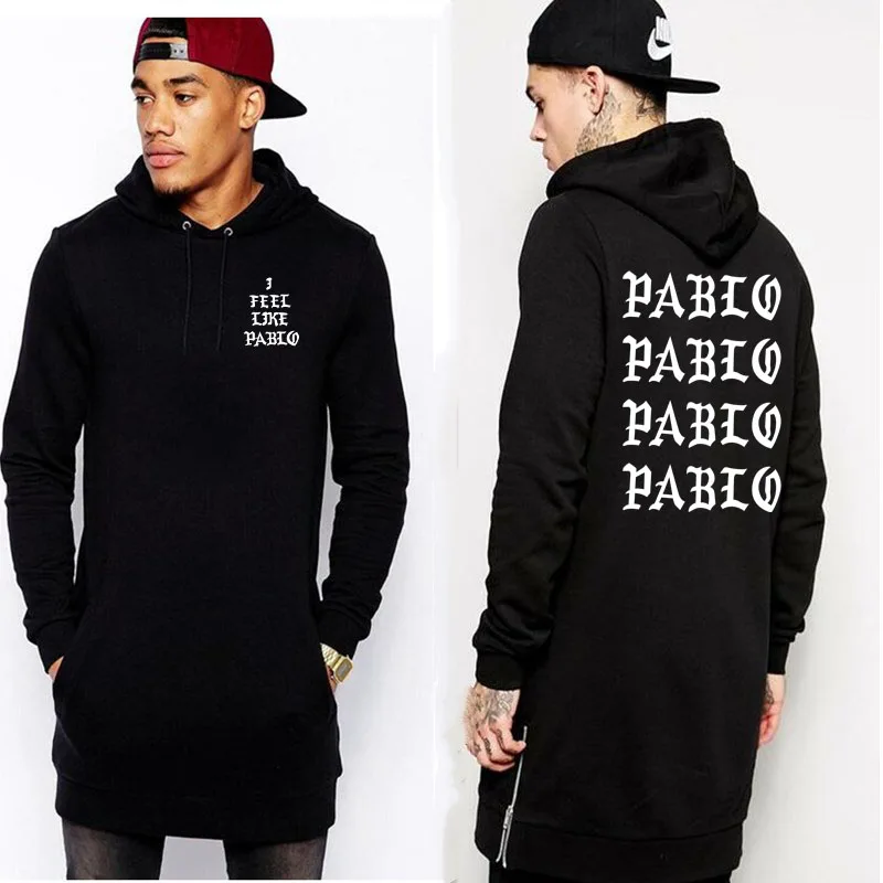 

White letter printing length hoodies hip hop High Street i feel like hem zipper Hoody sweatshirt Cotton men women pablo hoodie