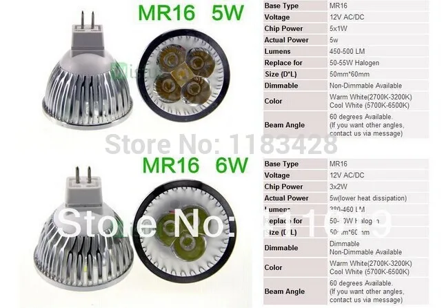Led spot Light 10PCS High power CREE Lamp Dimmable MR16 3W 4W 5W 6W 8W 9W 10W 12W 12V Spotlight led bulb downlight lighting |