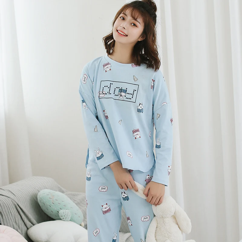 2019 удобный высококачественный хлопковый женский пижамный комплект m-xxl W6002 |