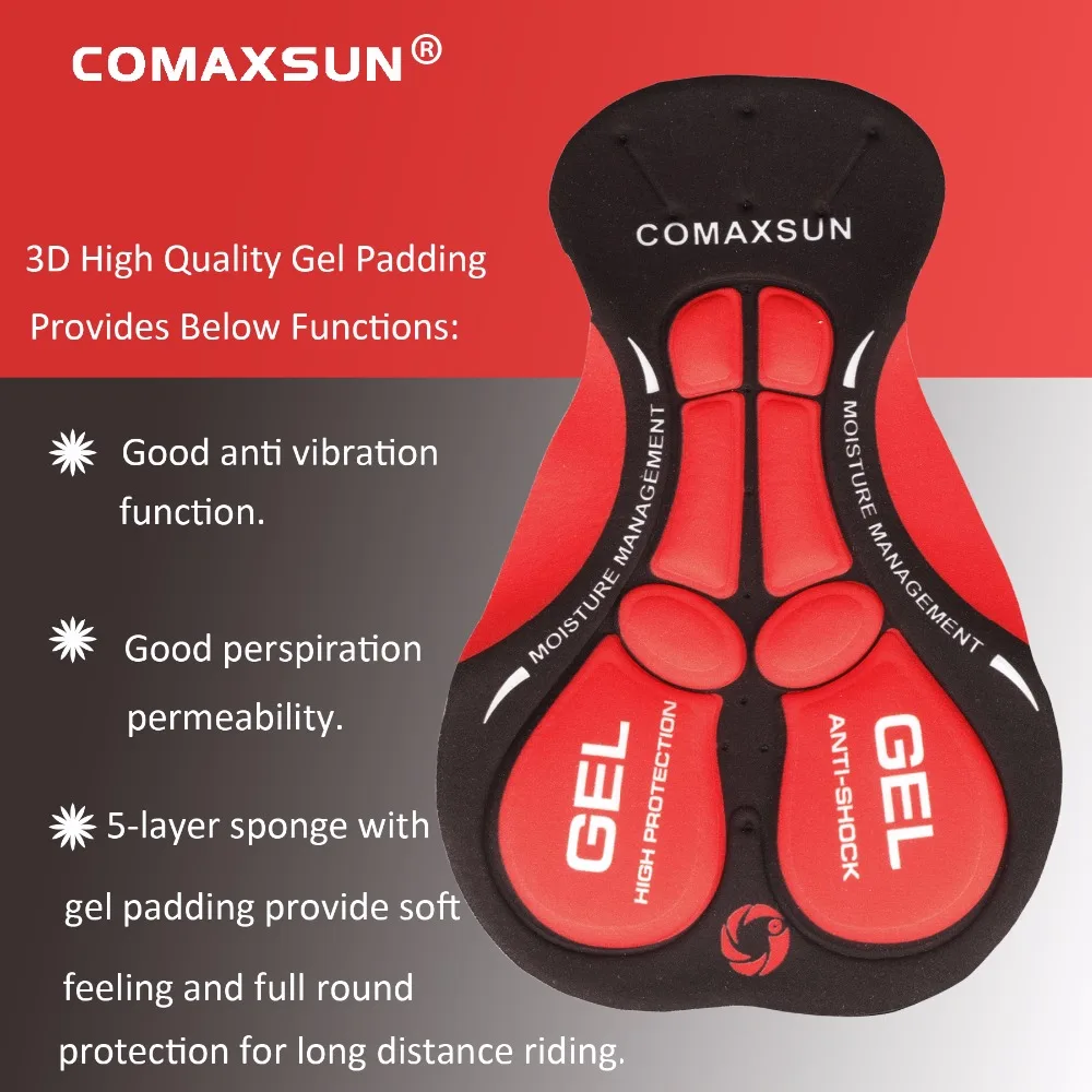 Велосипедные шорты COMAXSUN 3D гелевые мягкие ударопрочные для горных велосипедов