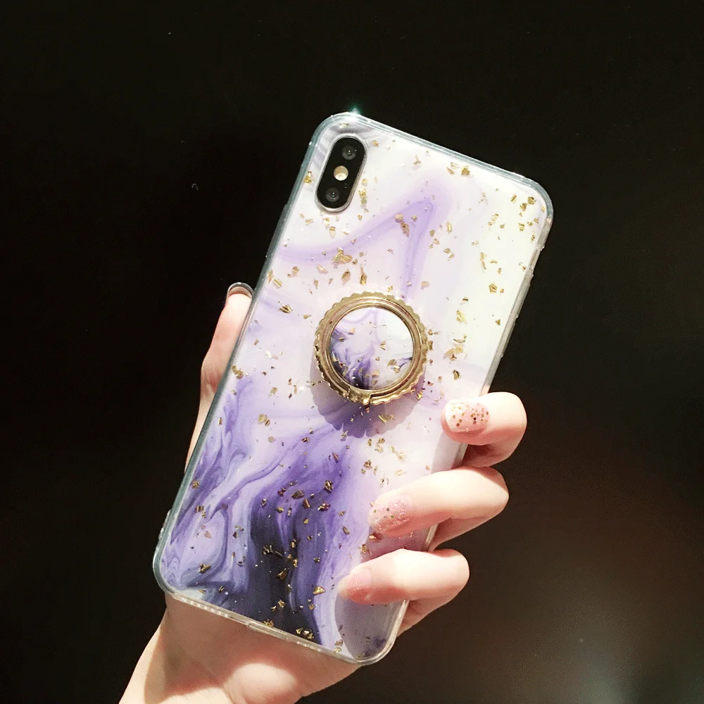 5 Геометрический мраморный чехол для IPhone X XS Max, блестящий золотой фольги, чехол для IPhone 8 7 6s Plus, TPU, задняя крышка, металлический палец, кольцо, держатель, чехол - Цвет: 5