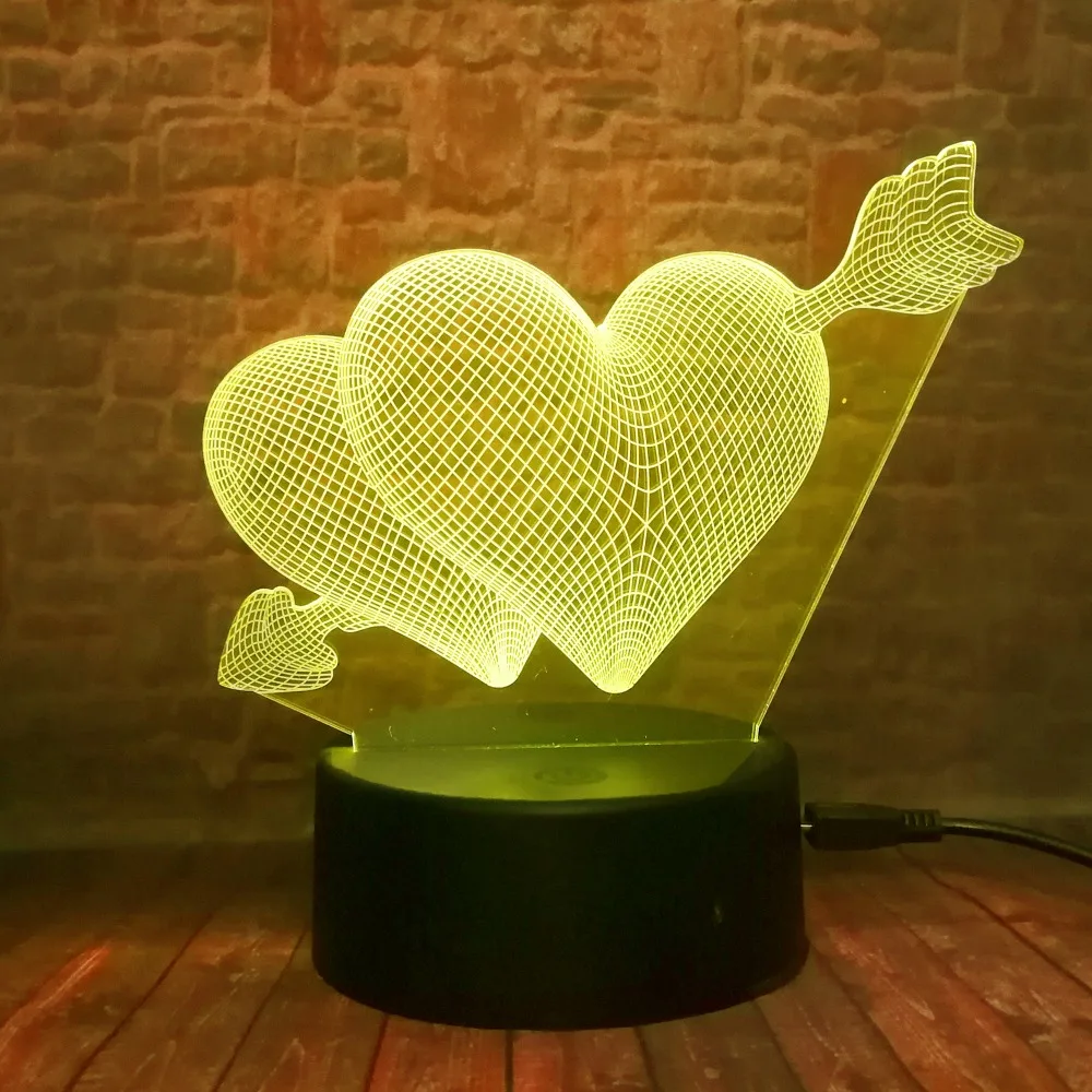 3D стрелы через сердце светодиодный ночник романтическая лампа освещение