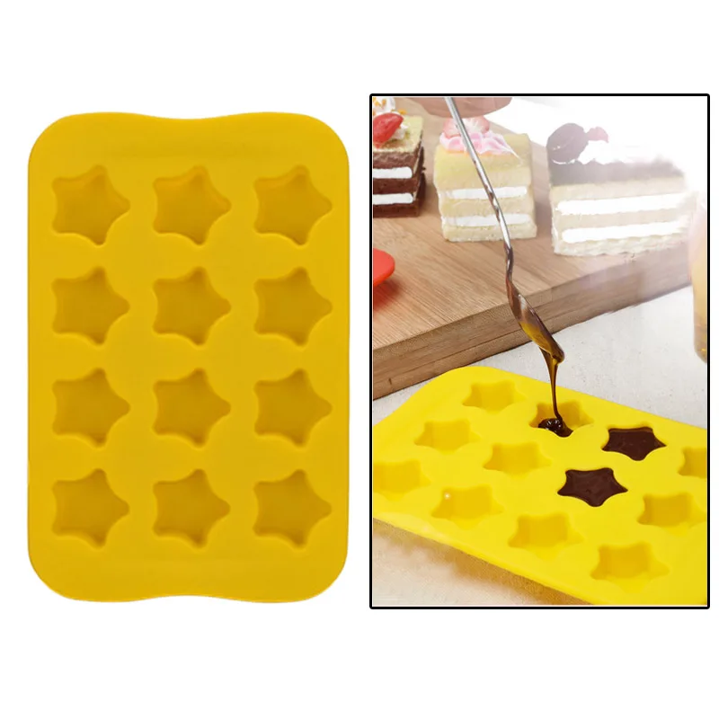 Silicona Chocolate Mold Baking Cake Decoration Tools Ice Cube Star/Heart/Round Shaped 3D DIY 12 Grids | Дом и сад