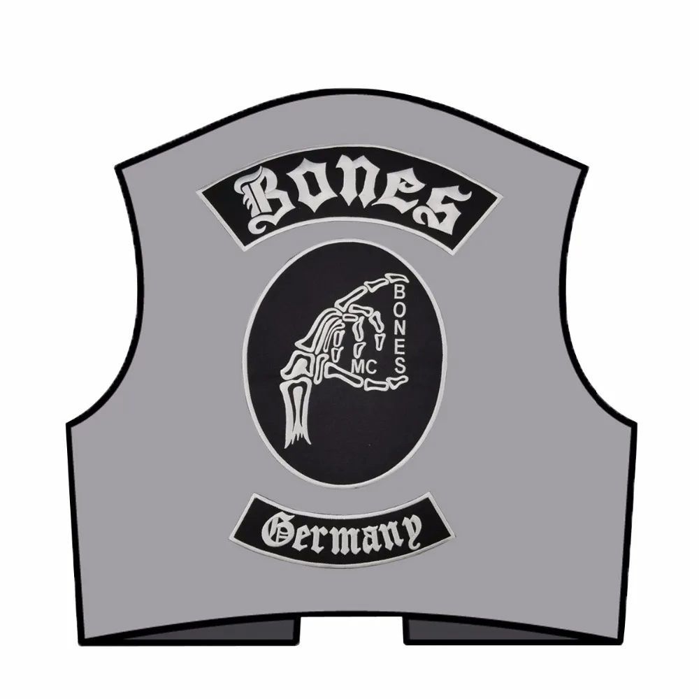 Лидер продаж! Bone Skull вышитый патч полный размер спины для куртки железная одежда Байкерская нашивка на жилет рокер Патч