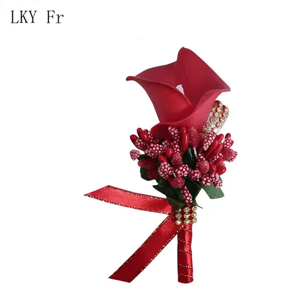 Red LKY Fr, искусственный цветок, Женихи, мужской корсаж на булавке, цветы, Свадебный корсаж для выпускного вечера, белый, розовый, бутоньерка для жениха, мужские свадебные цветы - Цвет: Red