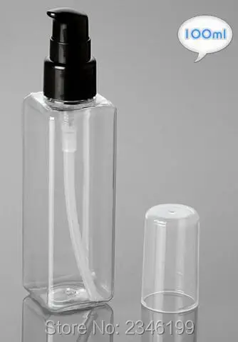 Пластиковая Квадратная бутылка 100 мл с прессованным насосом для лосьона пустая