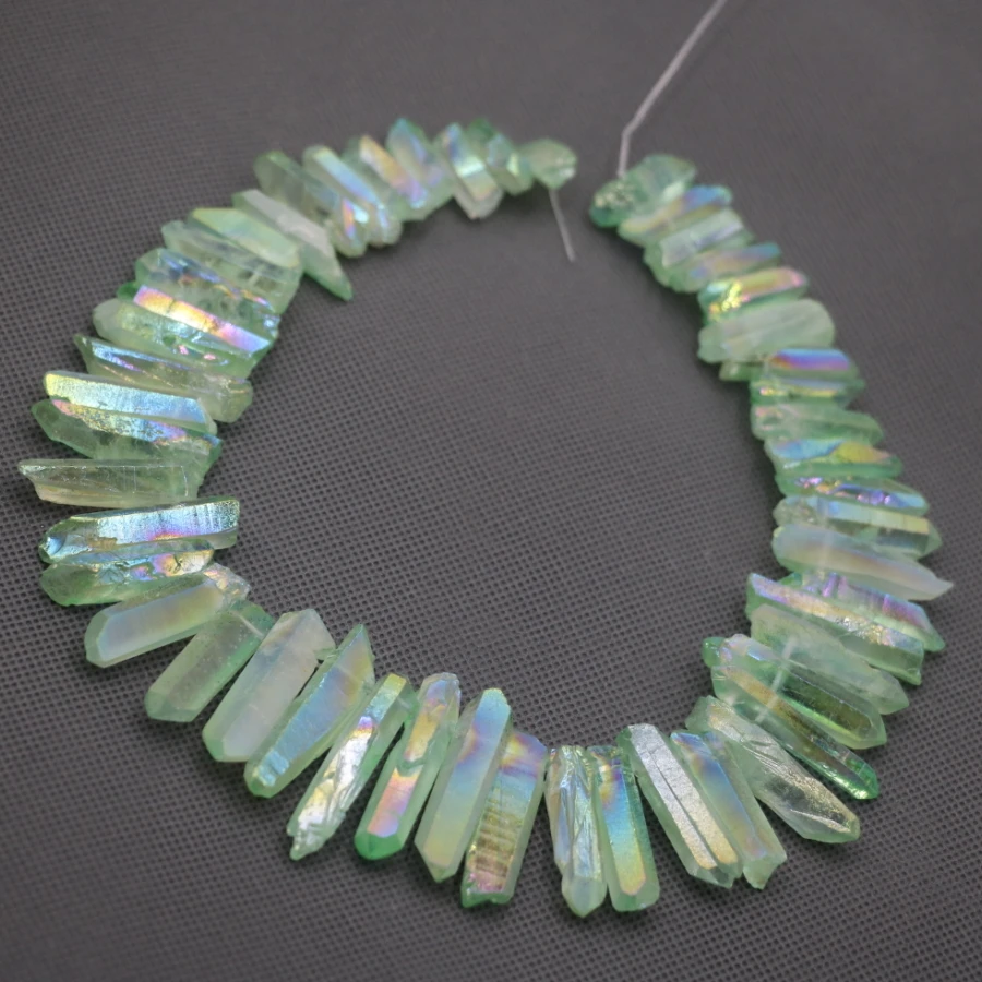 Ожерелье женское из натурального необработанного зеленого кварца с кристаллами