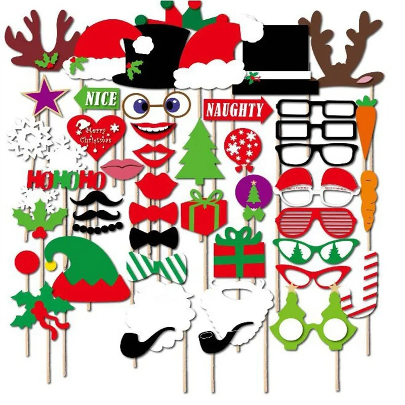 32/50PCS Festival Kid's Toy Hats Set Funny Photo Props Kits for Christmas Xmas New Year Santa Claus Moustache Legouiy |
