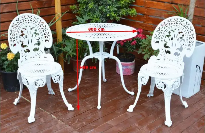 white2chair1table60D Литой алюминиевый открытый стол и стулья балкон Маленький журнальный столик сочетание садовый стул из трех частей Открытый комплект стул и стол - Цвет: white2chair1table60D