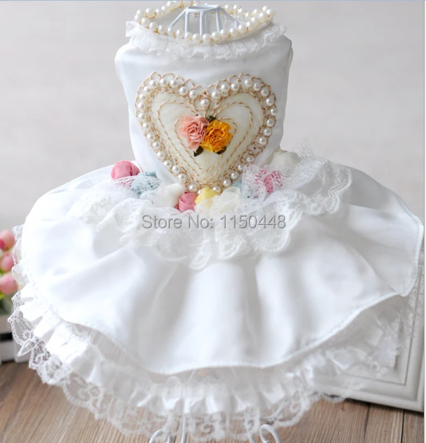 Платье для собак с цветами и розой сатиновое платье бусинами свадьбы одежда