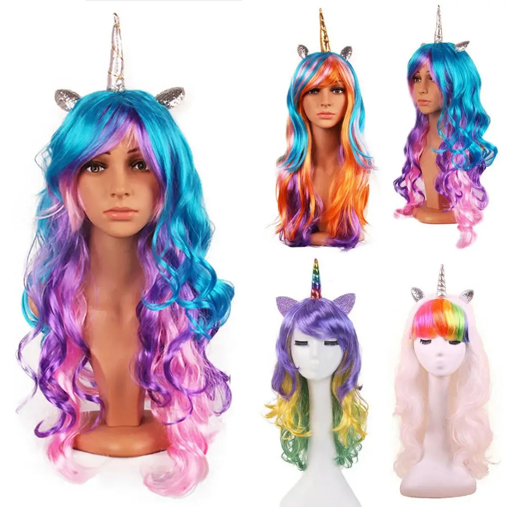 Взрослых единороги дружбы мифические Magic пони Единорог рога уши волосы парик